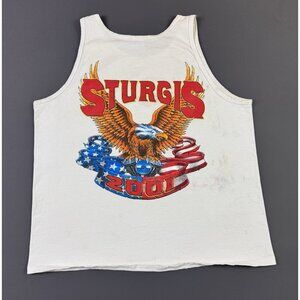 Rare Vintage Y2K Sturgis Eagle Motorcycle Flames USA White Tank Top All Sport L